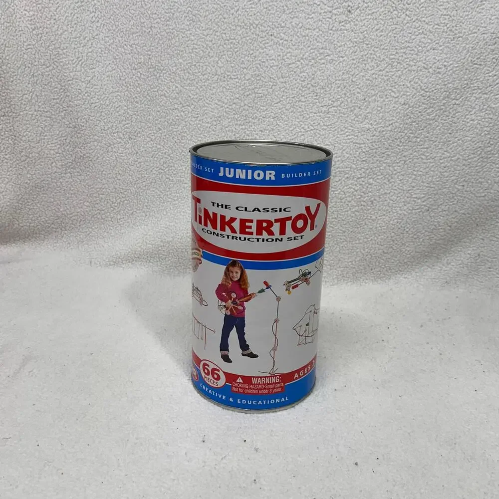 Tinkertoy Junior Builder Set Wooden Construction Toy Incomplete With Can